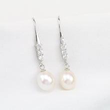 Natural Pearl Earrings 8mm White Genuine Real Freshwater Pearl Dangle Earri