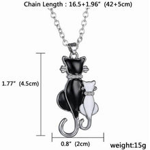 Family Double Black and White Cat Pendant Necklaces for Women Mom Daughter