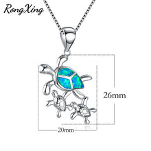 RongXing Mom & Baby Turtle Blue Fire Opal Pendants Necklaces For Women 925