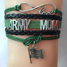 (10pcs/lot) Infinty Love ARMY MOM/AUNT/SISTER/WIFE Bracelet Flag Charm Leat