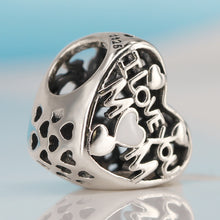 Authentic 925 Sterling Silver Bead Heart I Love You MOM Charms Beads Fit Pa