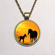 Wholesale Glass Dome Pendant mom and baby horses necklace horse silhouette