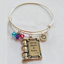 65mm Book charm once upon A Time bracelet bangle ,Adjustable Expandable Wir