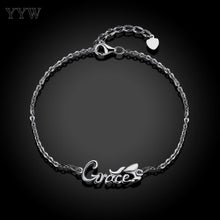 100% 925 Sterling Silver Bracelet Grace Letter Charm Bracelet Women Trendy