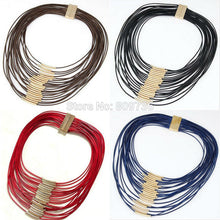 2017 Long Multi layer Mom Necklace Leather Statement Necklace Gold Big Maxi