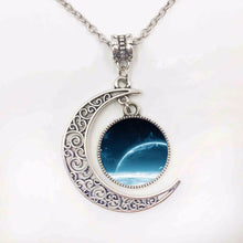 1 Pieces Crescent Moon and Nebula Glass Cabochon Necklace New Moon Pendant