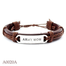 (10PCS/lot) Adjustable Army Mom Leather Cuff Bracelet for Men Women Armed F