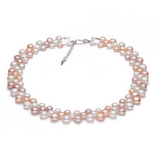 3 row natural freshwater choker multilayer pearl necklaces women,real pearl