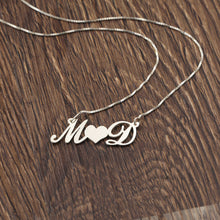 Personalized 2 Initials Heart Necklace Silver Name Necklace Custom Letter B