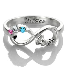 Personalized Mother's Sterling Silver Birthstone Infinity Ring Engraved Nam