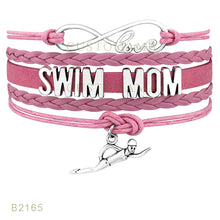 (10 PCS/lot) Custom  Infinity Love Swim Mom Swimming Charm Bracelets For Wo