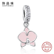 Shipinwei Genuine 100% 925 Sterling Silver Orchid MOM Heart Pendant Charm B
