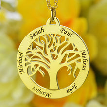 Gold Color Family Tree Necklace Engraved Circle Name Necklace Personalized