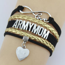 Drop Shipping Army Mom Best Gift Heart Bracelet Handmade Leather Braid Char