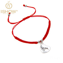 2016 New Fashion Simple Design Handmade Red Rope Braided Silver Love Heart