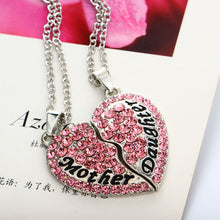 Mother Daughter Pink Crystal Heart Pendant Necklace Charm Rhinestone Mom Ch