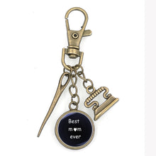 BEST MOM EVER keychain key holder ART DOME charm chain SEWING MOTHER GIFT N