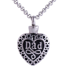 Titanium Steel Mom Dad in Heart Pendant Necklace Cremation Ashes Urn Jewelr