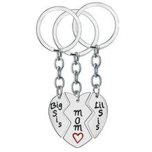 3PCs Big Mom Lil Sis Stainless Steel Sister Mother Love Heart Family Keycha