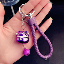 Dolls Toy Lucky Fortune Chain Cat Bell Leather Keychain Ring Holder Women B