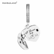 Pandulaso I Love My Mom Heart Locket Beads Fit Charms Bracelets DIY Sterlin