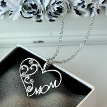 New Mom Charm Silver Crystal Chain Heart Pendant Necklace Love Mother's Day