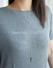 Fashion Gold Color Thin Chain Round Circle Simple Necklace Long Tassel Bar