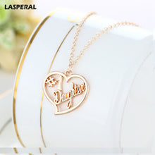 LASPERAL Women Necklace Rose Gold Hollow Heart Letter Mom Daughter Engraved