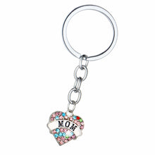 Bespmosp 12PC/Lot Trendy Crystal Mom Love Heart Charm Chain Keyring Mother'