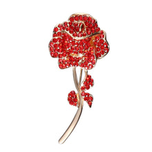 Poppy Flower Brooch Pin Red Rhinestone Gift Remembrance Mothers Day Jewelry