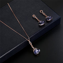 Rose Gold Color Chain Necklace Pendant Drop Earrings Jewelry Set Purple Col