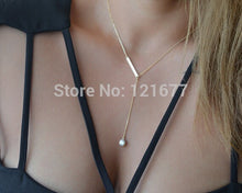 New Brand Fashion Thin Gold Color Simple Link Chain Necklace One Big Crysta