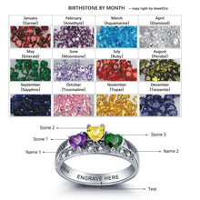 925 Sterling Sliver Personalized Name Birthstone Heart Rings Custom Family