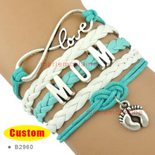 (10 PCS/lot) High Quality Infinity Love Mom Baby Feet Heart Charm Multilaye
