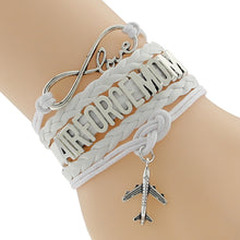 Custom Infinity Love AirForce Mom Bracelet Airplane Aircraft Blue Wax line
