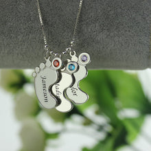 Moms Jewelry Silver Baby Feet Charm Necklace with Birthstone  Kids Name Nec