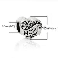 DoreenBeads European Charm Beads Heart antique silver"Family Mom"Carved Abo