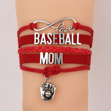 (10pcs/lot) Infinity Love BASEBALL MOM Bracelet Baseball Glove Charm Bracel