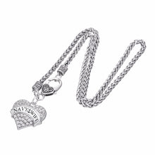 Lemegeton Antique Silver Color White Crystal Heart Pendant  Necklaces Navy