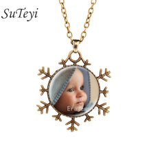 PERSONALIZED PHOTO snowflake necklace Custom Necklace Photo of Your Baby Ch