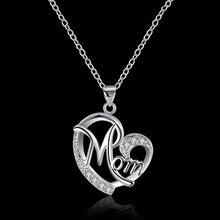 Uworld Silver Plated Brass Cubic Zirconia MOM Open Love Heart Pendant Neckl