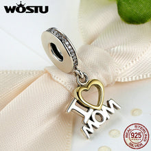 High Quality 925 Sterling Silver I LOVE MOM Dangle Charm Fit Original Pando
