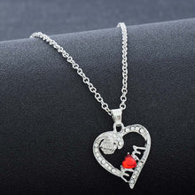 2017 Lovely Mom Red Crystal Necklace Love Heart Rose Flower Silver Plated P