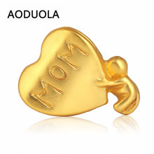 10pcs Heart  MOM and lovely baby Charm 24K Matt Gold Travel Collection Fit
