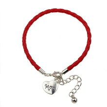 Red leather bracelet love heart I Love You Mom statement femme pulseras muj