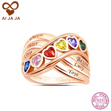 AIJAJA Personalized 925 Sterling Silver Family Heart Stone Mother Rings Cus