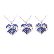 Set of 3 Love Family Big Sis Little Sis Mom Crystal Paved Top Heart Pendant