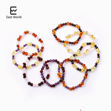 EAST WORLD Natural Amber Bracelets Anklet with Natural Amethyst Rose Quartz