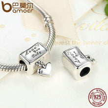 BAMOER 100% 925 Sterling Silver Love you baby Love Forever Heart Charm Fit