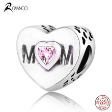 Authentic 925 Sterling Silver Bead MoM Love Heart Pink Crystal Beads Fit Or